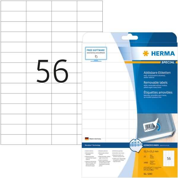 HERMA Special - Papier - matt - selbstklebend, entfernbarer Klebstoff - weiß - 52.5 x 21.2 mm 1400 Etikett(en) (25 Bogen