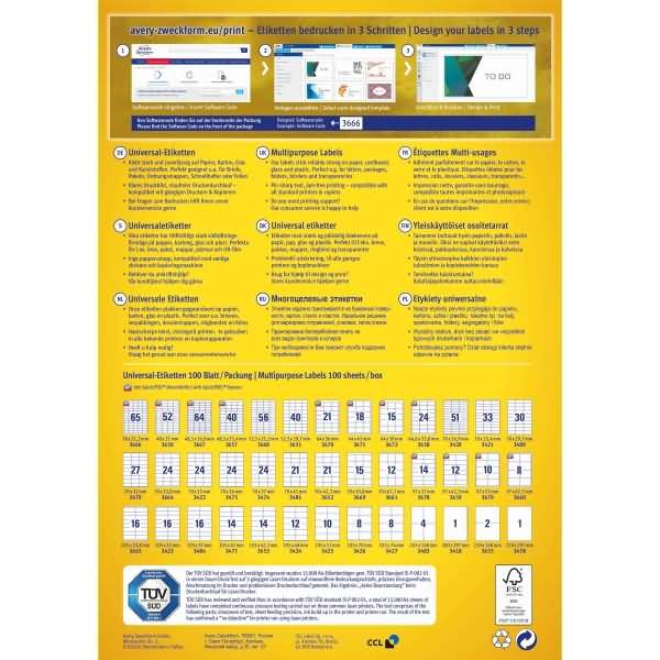 AVERY ZWECKFORM - Avery - Weiß - 70 x 29.7 mm 3000 Etikett(en) (100 Bogen x 30)