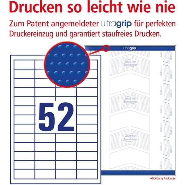 Universal-Etiketten ultragrip 48x21 mm VE=5.200 Etiketten / 100 Bogen weiß