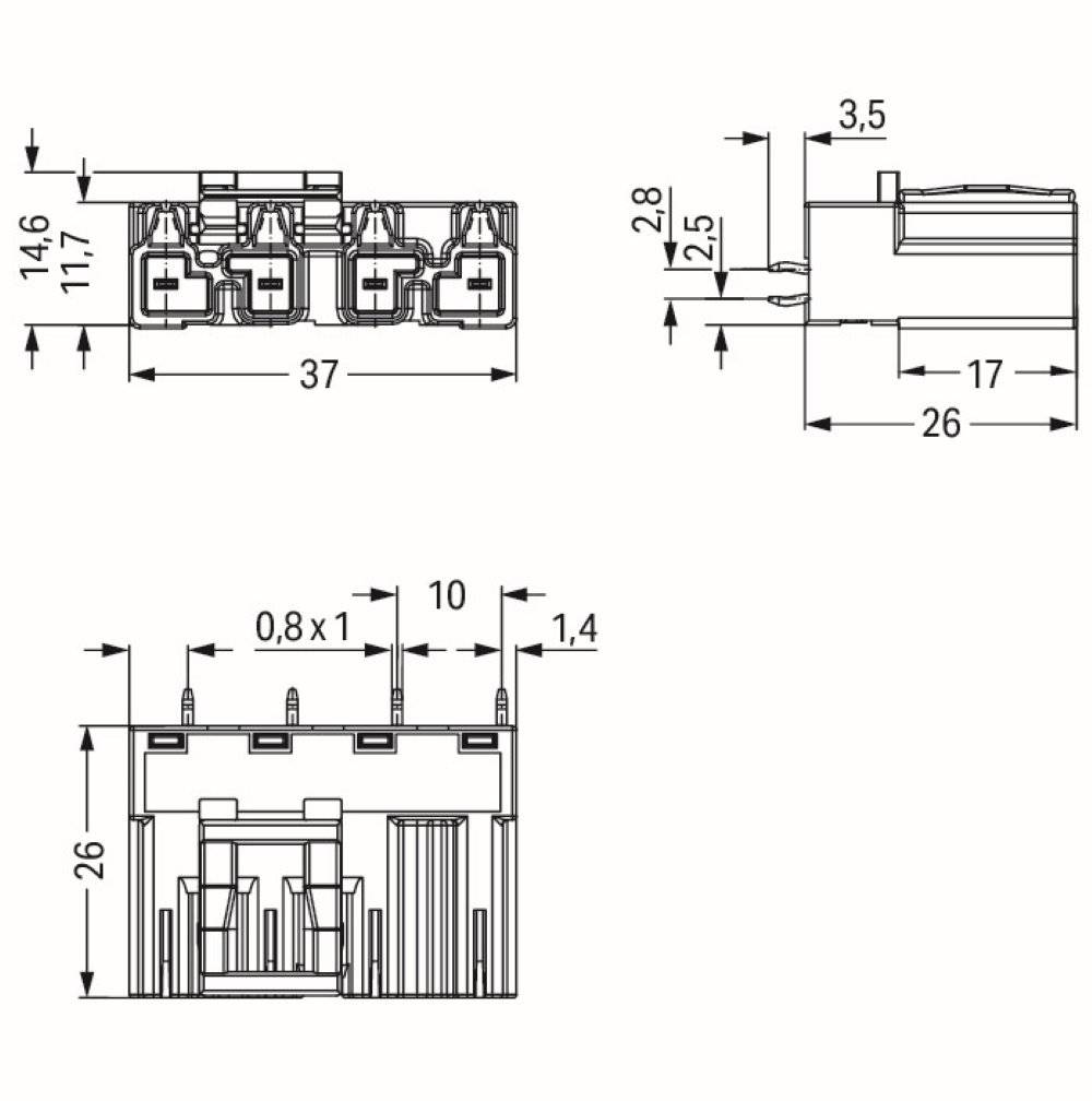WAGO 770-854/060-000 Netz-Steckverbinder Stecker, Einbau vertikal Gesamtpolzahl: 4 25 A Grau 50 St.