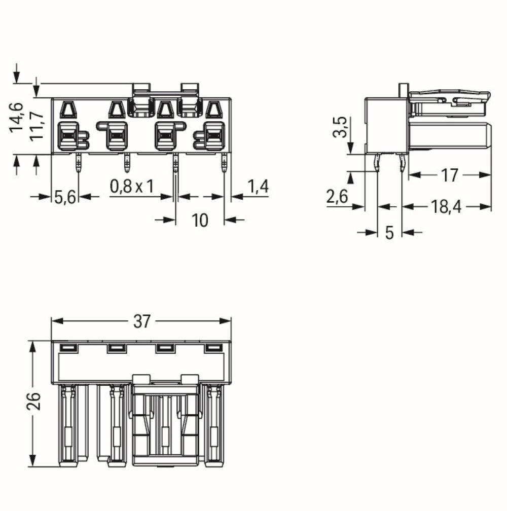 WAGO 770-884/011-000/081-000 Netz-Steckverbinder Buchse, Einbau horizontal Gesamtpolzahl: 4 25 A Pink 50 St.
