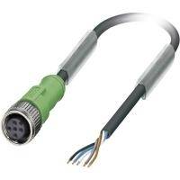 Industrielles Rundsteckverbindungskabel mit grünem Stecker auf einer Seite und freigelegten Drähten auf der anderen Seite.
