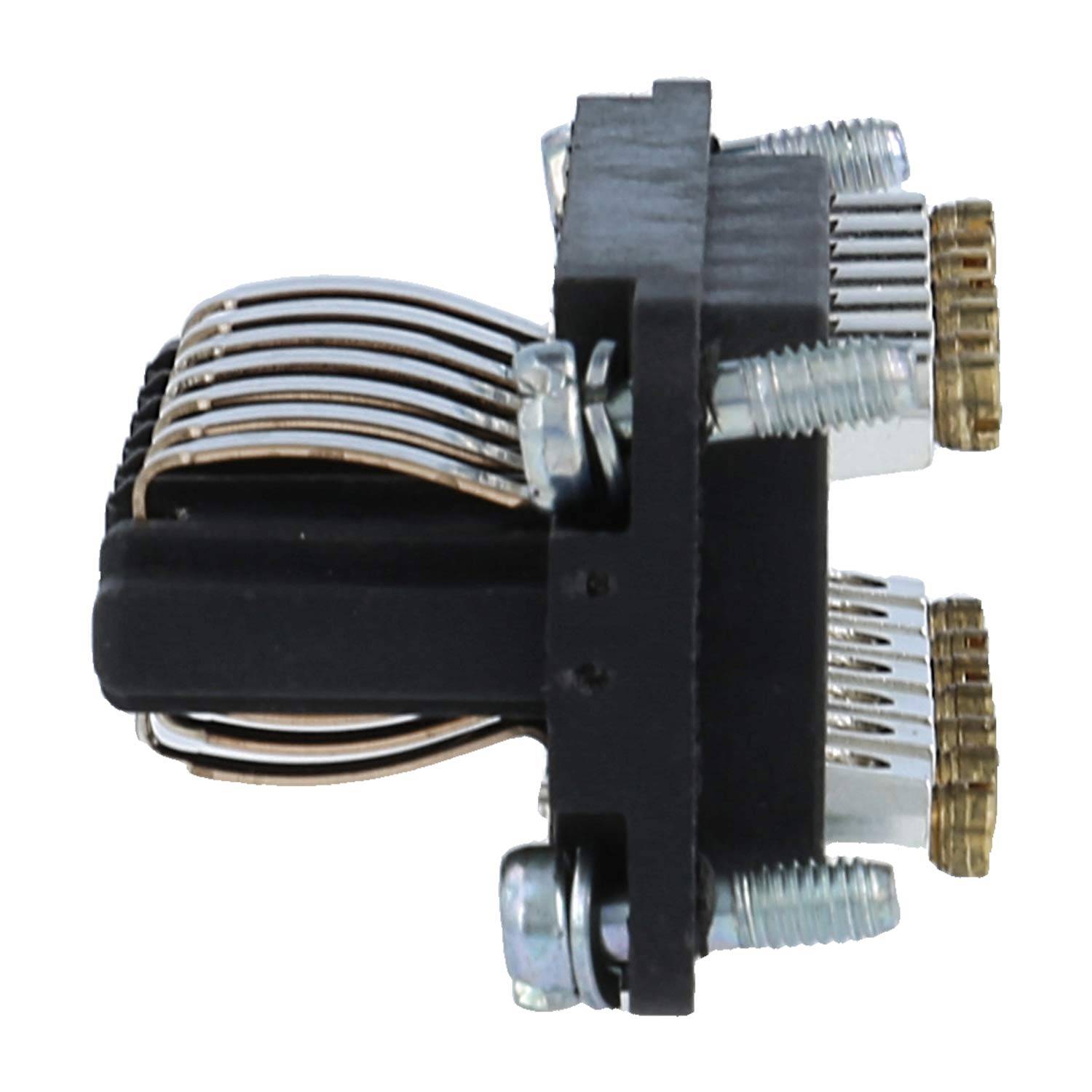 Eine Nahaufnahme einer elektrischen Komponente mit mehreren Schrauben und Metallkontakten, möglicherweise ein Stecker oder Schalter, die seine Struktur hervorhebt.