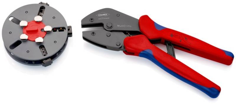 Knipex MultiCrimp 97 33 01 Crimpzange Unisolierte, offene Steckverbinder, Isolierte Kabelschuhe + Steckverbinder/Stoßverbinder