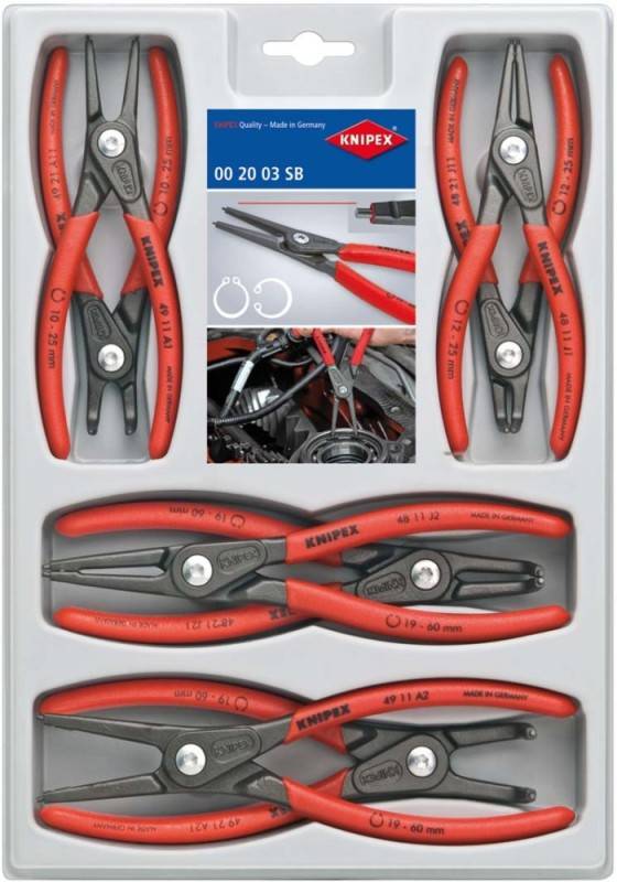 Knipex 00 20 04 SB Seegeringzangen-Set Passend für (Seegeringzangen) Außen- und Innenringe 12-25 mm, 19-60 mm 10-25 mm, 19-60 mm Spitzenform (Detail