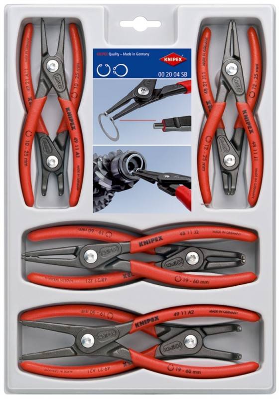 Knipex 00 20 04 SB Seegeringzangen-Set Passend für (Seegeringzangen) Außen- und Innenringe 12-25 mm, 19-60 mm 10-25 mm, 19-60 mm Spitzenform (Detail