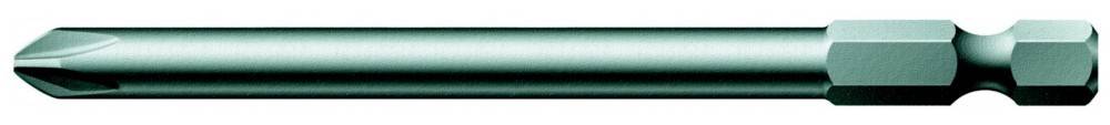 Ein Metallsechskant-Schraubendreher-Aufsatz mit schlitzförmiger Spitze, horizontal auf einem einfachen Hintergrund gezeigt.
