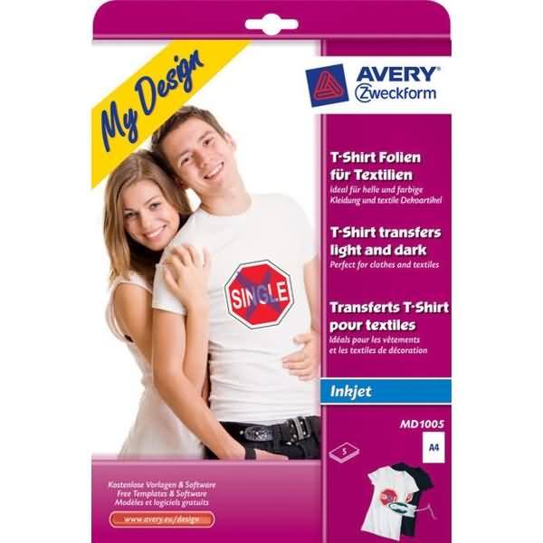 Avery Zweckform Textilfolie für helle und farbige Textilien, MD1005, , 5 Blatt