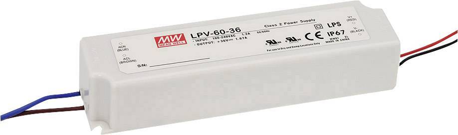 Mean Well LPV-60-24 LED-Trafo Konstantspannung 60W 0 - 2.5A 24 V/DC nicht dimmbar, Überlastschutz 1St.