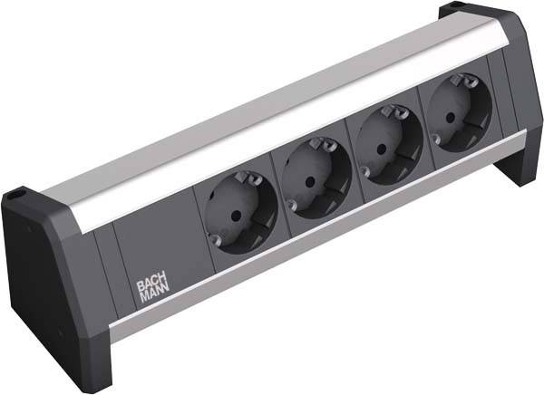 Bachmann 339.1000 Steckdosenleiste 4fach Schwarz, Aluminium Schutzkontakt 1St.