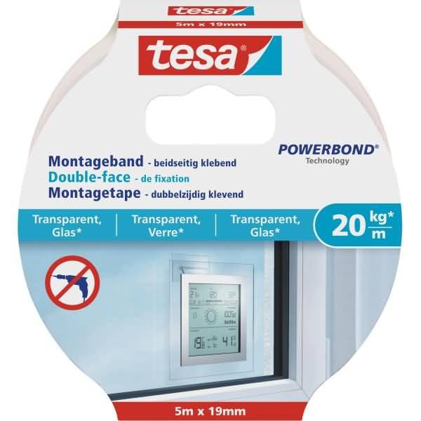 Montageband für transparente Oberflächen und Glas 5mx19mm (20kg/m)