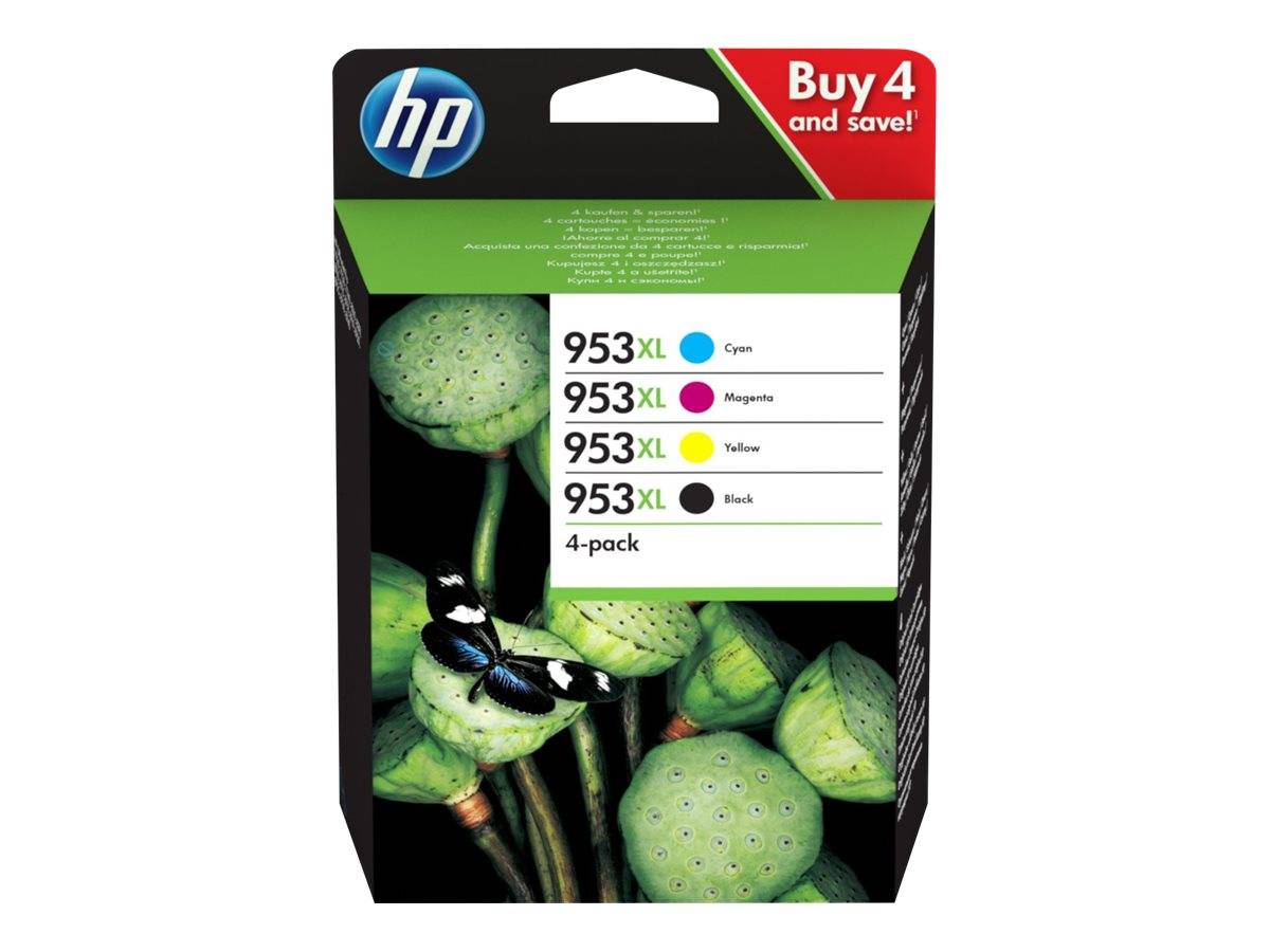 HP 953XL 4er-Pack Tintenpatronenbox für Cyan, Magenta, Gelb und Schwarz, mit 
