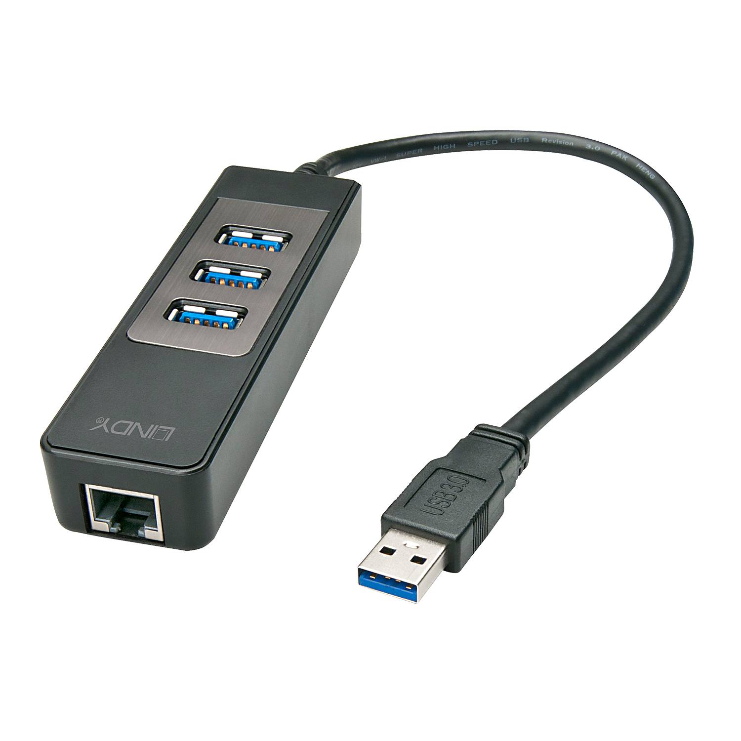 LINDY 43176 USB-Hub 3 Port USB-A, RJ45 USB 3.1 Gen1 5 GBit/s mit eingebautem Netzwerk-Anschluss Schwarz LINDY USB 3.1 Hub/Gigabit Ether. Adapter