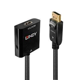 LINDY HDMI-Adapterkabel mit einem weiblichen HDMI-Anschluss an einem Ende und einem männlichen HDMI-Stecker am anderen Ende, auf weißem Hintergrund gezeigt.