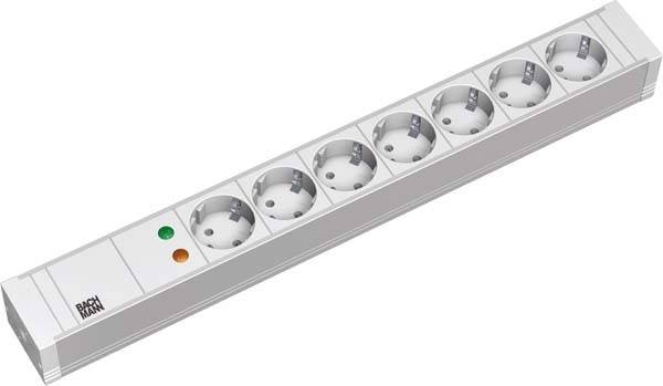 Bachmann 333.604 19 Zoll Netzwerkschrank-Steckdosenleiste 1.5 HE Schutzkontaktsteckdose Überspannungsschutz Lichtgrau (RAL 7035)