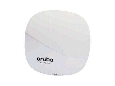 Weißer Aruba Networks WLAN-Zugangspunkt mit abgerundeter Quadratform und kleinen Statusleuchten am unteren Ende.