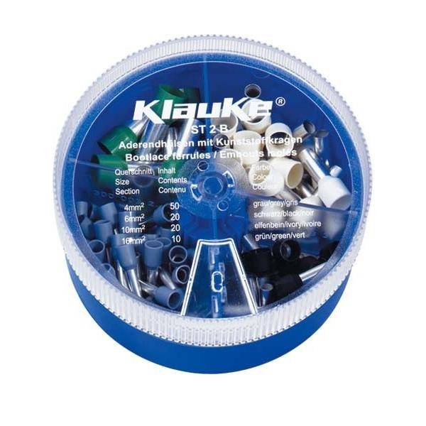 Klauke ST2B Aderendhülsen-Sortiment 1 mm², 6 mm², 10 mm², 16mm² Teilisoliert Grau, Schwarz, Elfenbein, Grün 110 Teile