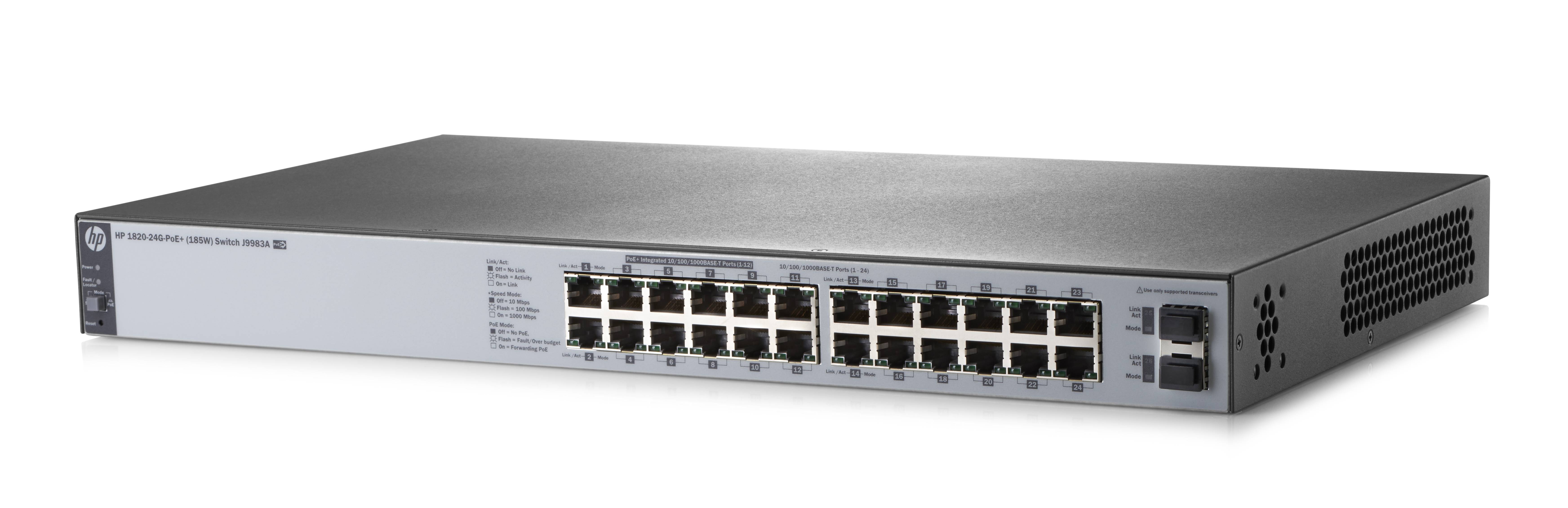 HPE 1820-24G-PoE+ (185W) - Switch - managed - 12 x 10/100/1000 (PoE+)