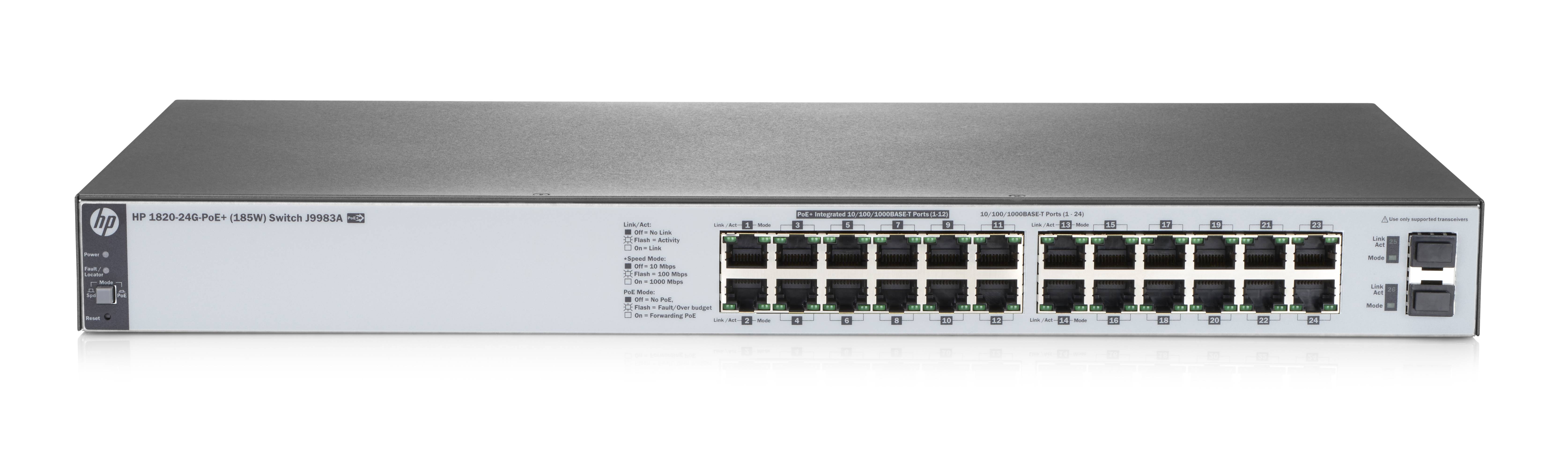 HPE 1820-24G-PoE+ (185W) - Switch - managed - 12 x 10/100/1000 (PoE+)