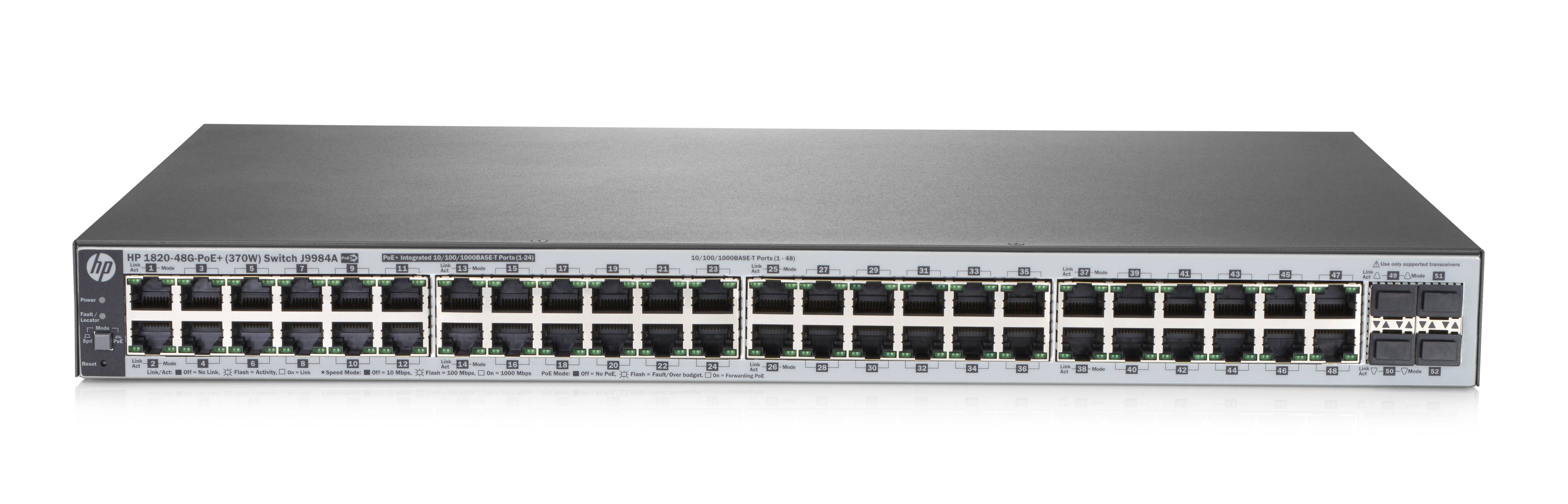 HPE 1820-48G-PoE+ (370W) - Switch - managed - 24 x 10/100/1000 (PoE+)