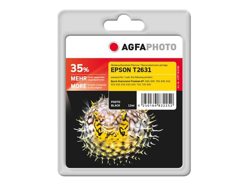 AGFAPHOTO Epson T2631 Fotoschwarz-Tintenpatrone mit Kennzeichnung „35% MEHR