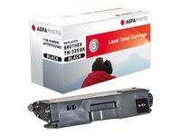 Behälter und Tonerpatrone für eine AgfaPhoto TN-325 BK Laserdruckerpatrone, gezeigt auf weißem Hintergrund.