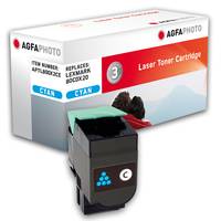 AGFAPHOTO Cyan-Lasertoner-Patrone, gezeigt vor ihrer Produktverpackung, gekennzeichnet für kompatible Lexmark-Drucker.