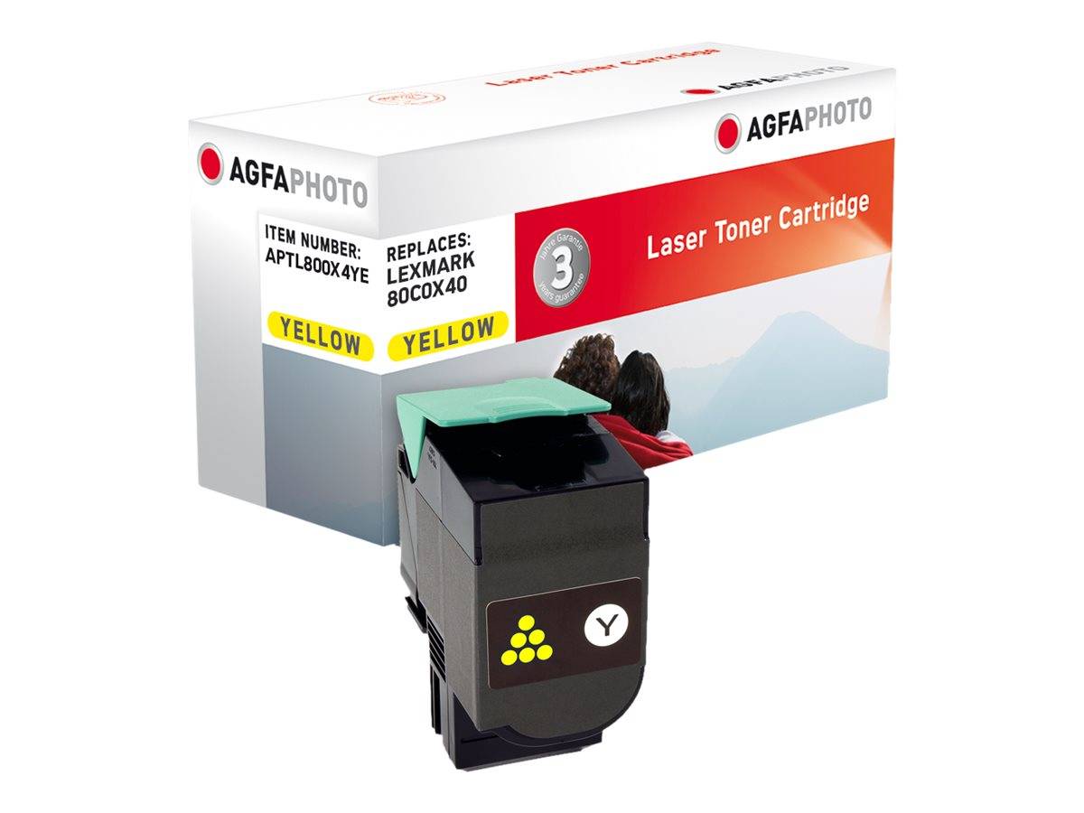AGFAPHOTO gelber Lasertoner-Kartuschenkarton und Kartusche, gekennzeichnet mit „GELB