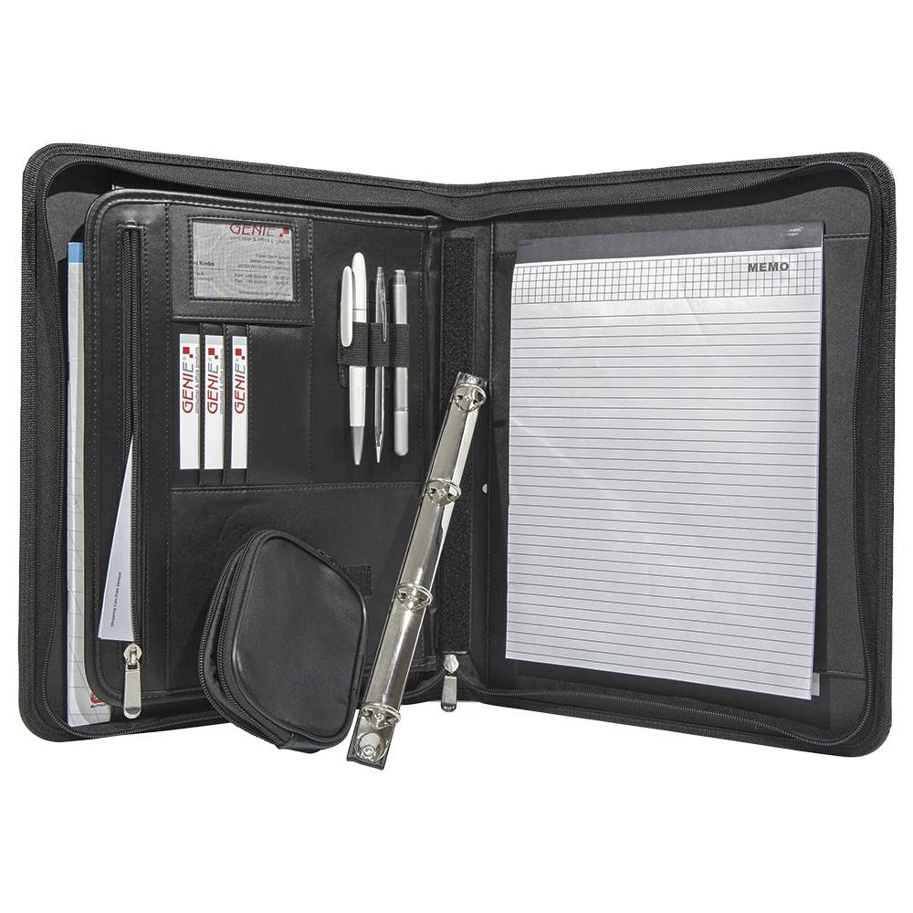 Genie 12444, Leder, Nylon, Schwarz, A4, Reißverschluss, 375 mm, 640 mm