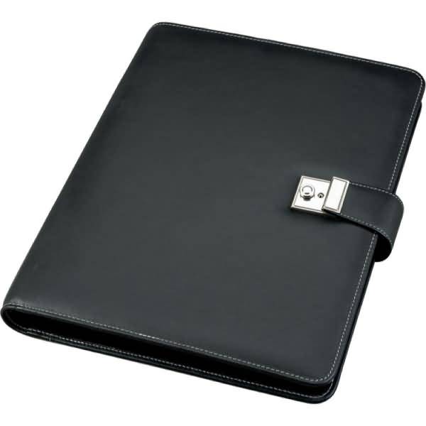 Dokumentenmappe A4 mit Schloss Leder schwarz