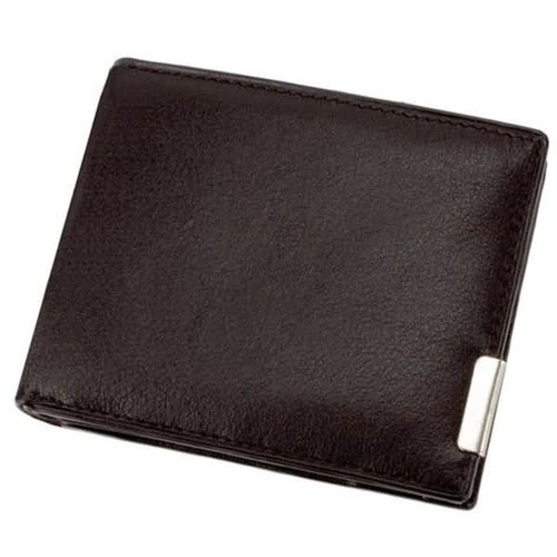 Geldbörse mit Metallemblem Querformat 10x8cm Leder schwarz