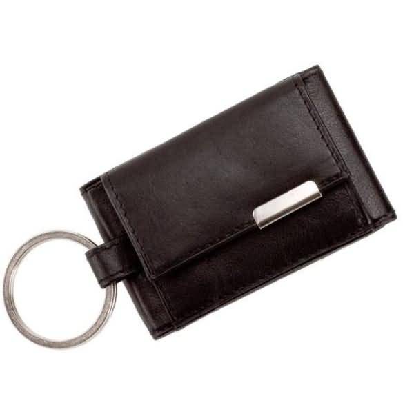 Mini-Börse mit Metallemblem 8,5x5cm Leder schwarz