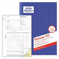 Avery Zweckform Rechnungsformular-Set mit einem Musterschein und blau-rot bedruckter Verpackung mit der Bezeichnung „Rechnung 1733