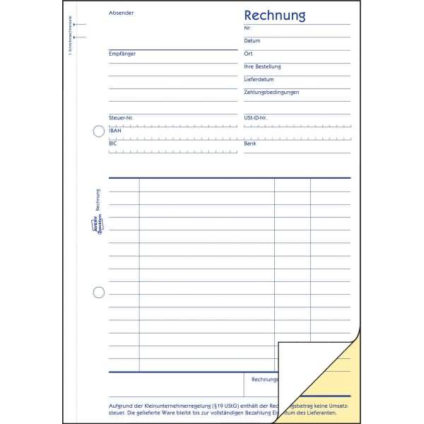 Rechnung Kleinunternehmer selbstdurchschreibend A5 2x40 Blatt