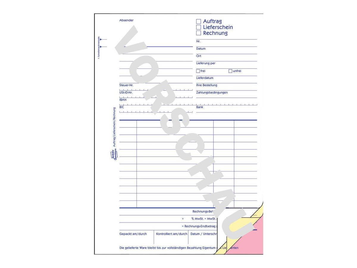Avery Zweckform - Formular für Bestellung/Lieferung/Rechnung