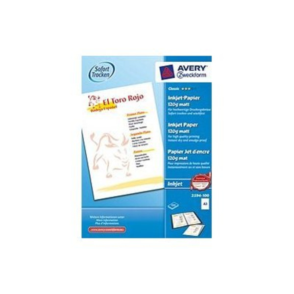 Avery Zweckform Classic Inkjet Paper 2594 - Mattes Weiß - A3 (297 x 420 mm) - 120 g/m² - 100 Blatt Normalpapier
