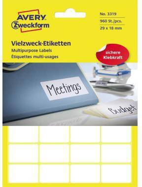Avery Zweckform Universaletiketten-Paket, 960 Etiketten, 29 x 18 mm, mit Beispieletiketten mit den Aufschriften „Meetings