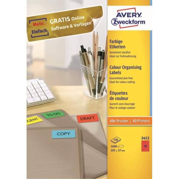 Etiketten Inkjet/Laser/Kopier 105x37mm VE=1600 Stück rot