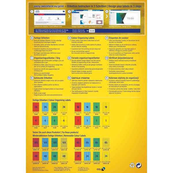 Etiketten Inkjet/Laser/Kopier 105x37mm VE=1600 Stück gelb