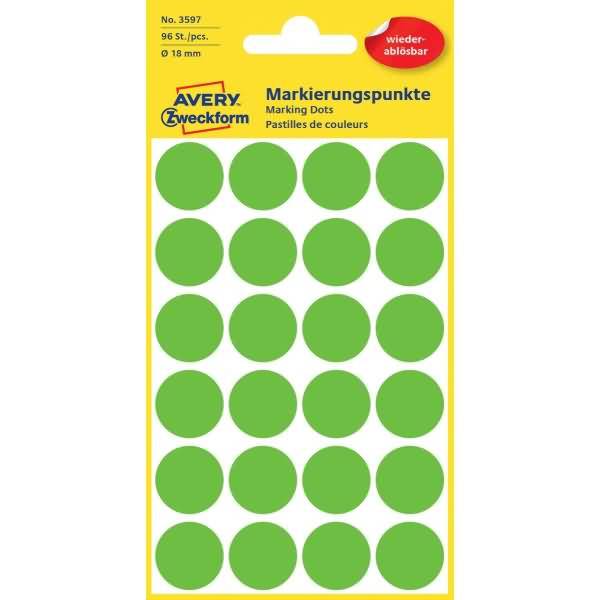 AVERY ZWECKFORM - Avery 3597, Grün, Kreis, Papier, 1,8 cm, 96 Stück(e), 24 Stück(e)