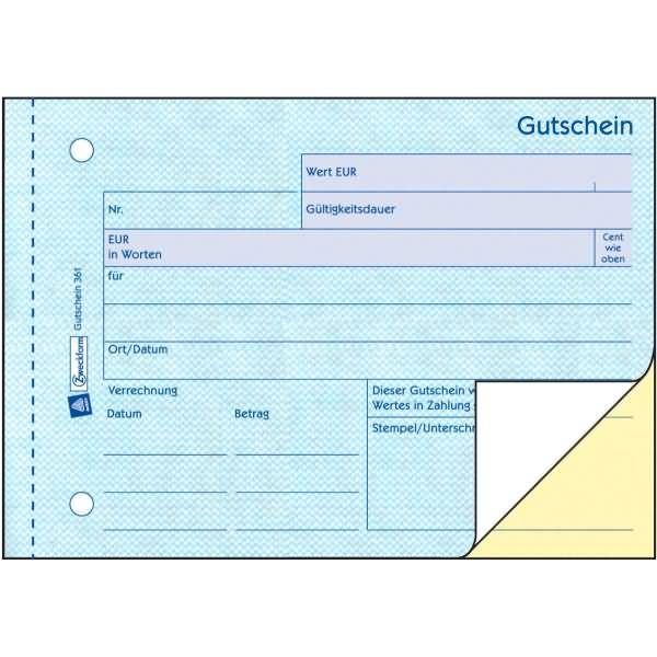 Formularbuch Gutschein A6 quer fälschungssicher 2x50 Blatt mit Ausfüllhilfe