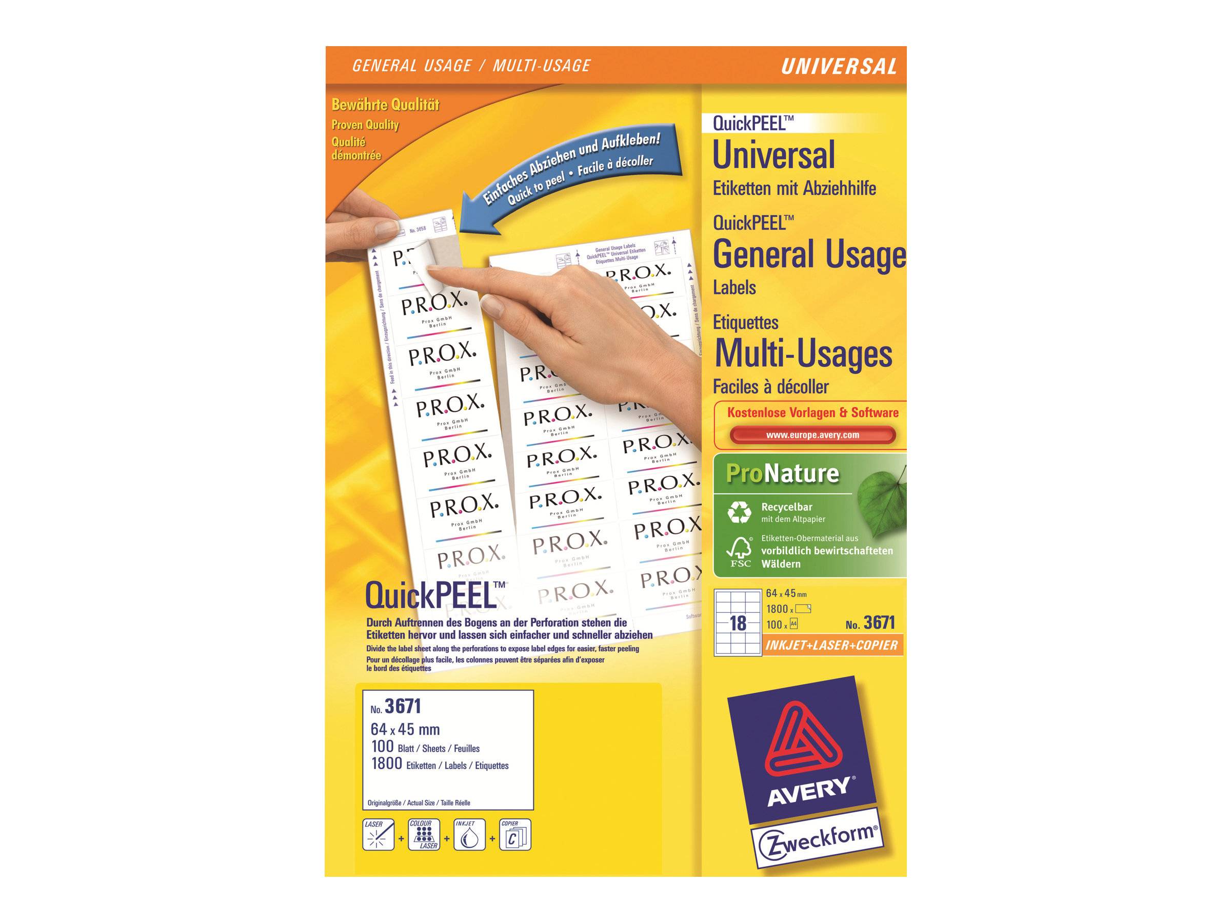 AVERY ZWECKFORM - Avery - Selbstklebend - weiß - 64 x 45 mm 1800 Stck. (100 Bogen x 18)