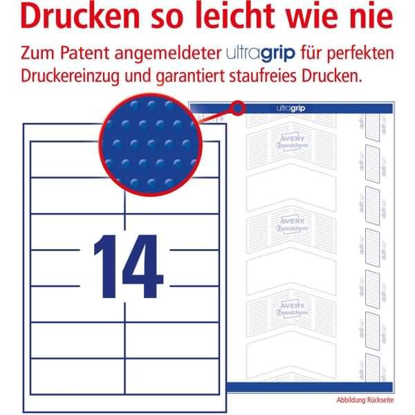 Universal-Etiketten ultragrip 97x37 mm VE=1.400 Etiketten / 100 Bogen weiß