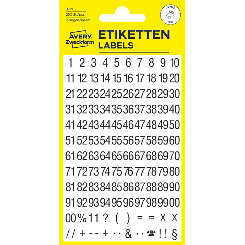 AVERY Zweckform Zahlen-Etiketten, Zahlen 1-99 + 00, schwarz