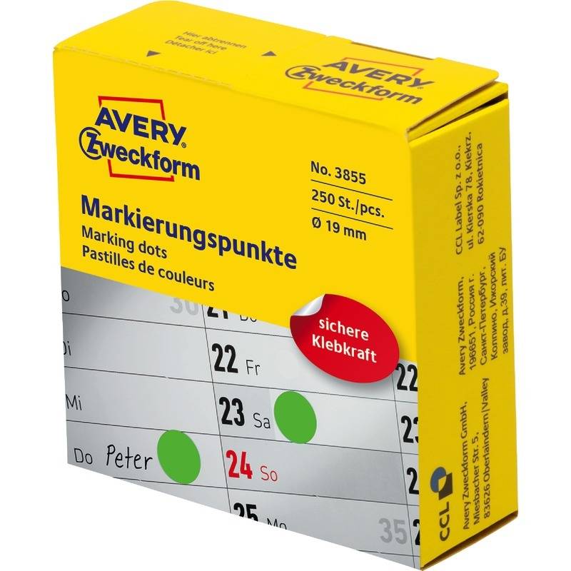 AVERY ZWECKFORM - Avery 3855, Grün, Rund, Dauerhaft, Universal, Papier, 1,9 cm
