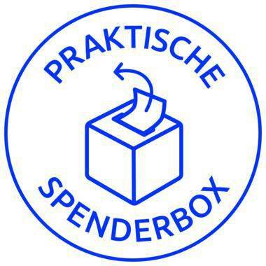 Blaues kreisförmiges Logo mit der Aufschrift „PRAKTISCHE SPENDERBOX