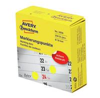Gelbes Avery Zweckform Marker-Punkt-Etikettenpaket mit kalender-stilisierten Punkten auf der Vorderseite.