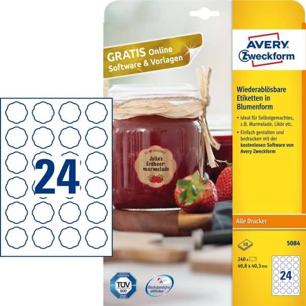 AVERY ZWECKFORM - Avery 5084, Weiß, Selbstklebendes Druckeretikett, A4, Papier, Universal, Quadratisch