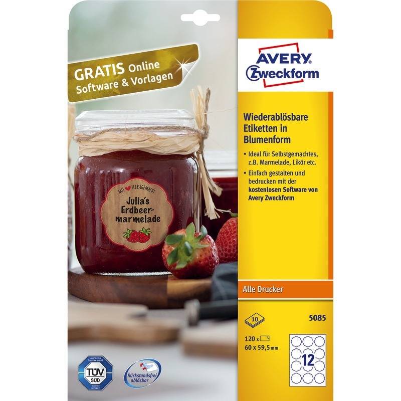 AVERY® Zweckform wiederablösbare Etiketten in Blumenform 5085, 60 x 59,5 mm