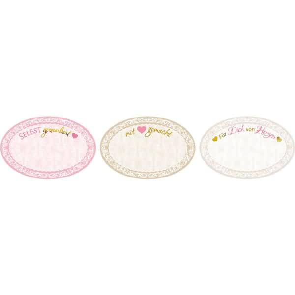 Schmucketikett auf Rolle 'Selbstgemacht' oval 58 mm 3 Motive bunt VE=50 Stück